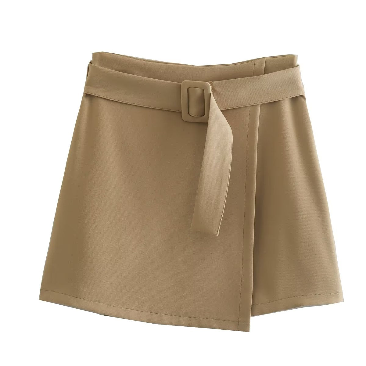 Women's Autumn Khaki With Belt High Waist Slim A Line Skirt