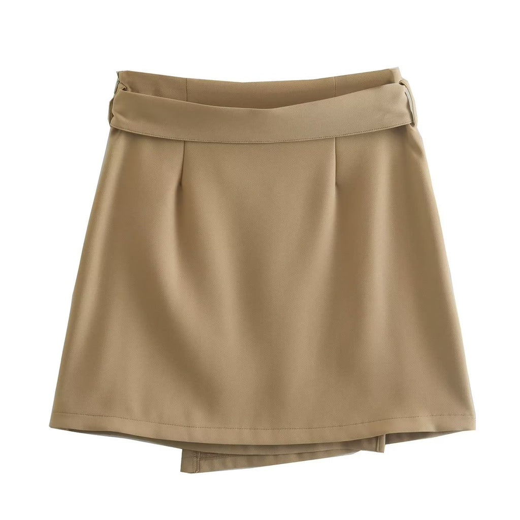 Women's Autumn Khaki With Belt High Waist Slim A Line Skirt