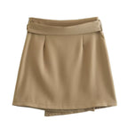 Women's Autumn Khaki With Belt High Waist Slim A Line Skirt