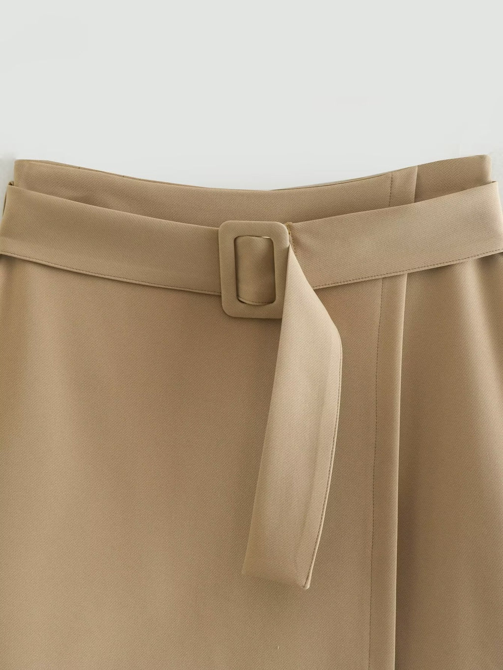 Women's Autumn Khaki With Belt High Waist Slim A Line Skirt