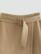 Women's Autumn Khaki With Belt High Waist Slim A Line Skirt