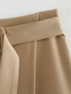 Women's Autumn Khaki With Belt High Waist Slim A Line Skirt