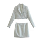 Women's Autumn Winter Glossy Short Blazer and Skirt Two-Piece Set