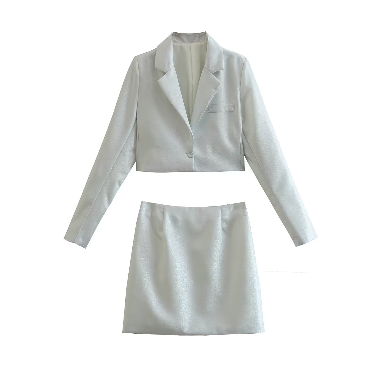 Women's Autumn Winter Glossy Short Blazer and Skirt Two-Piece Set