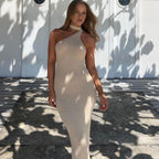 Seaside Holiday Solid Color Single Shoulder Bag Hip Maxi Dress