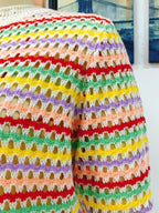 Women's Spring Summer Stitching Hollow Out Cutout Sweater Loose Round Neck Striped Sweater