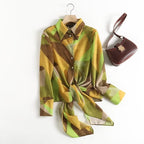 Women's Autumn Women Geometric Abstract Pattern Lace Up Long Sleeve Chic Shirt