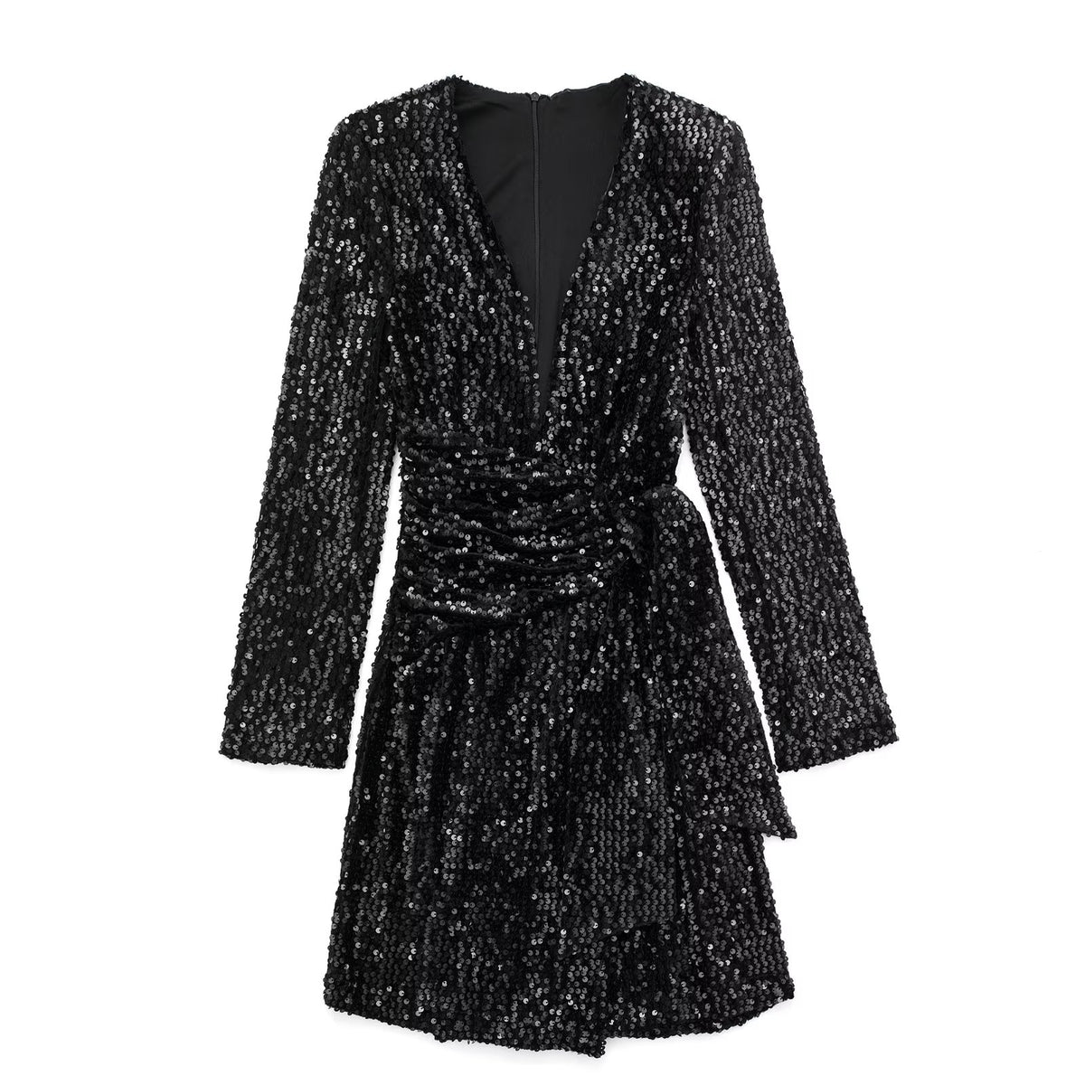 Retro Beads Decoration Long Sleeved Hip Dress