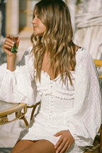 Embroidered Ruffle Long-Sleeve A-Line Mini Dress