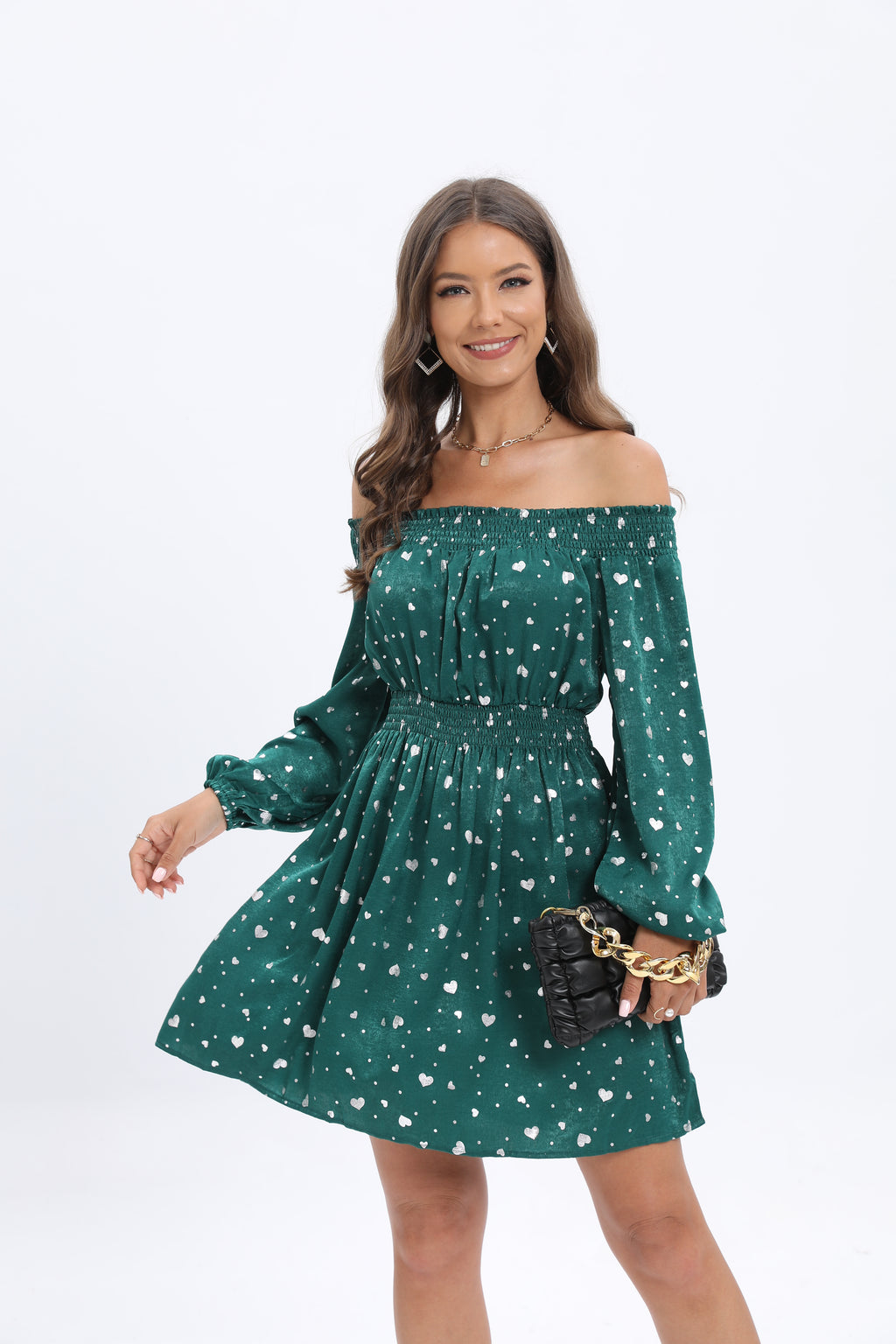 Women's Spring And Summer New Elegant Collar Velvet Printed Dress A- Line Dress