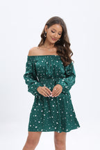 Women's Spring And Summer New Elegant Collar Velvet Printed Dress A- Line Dress