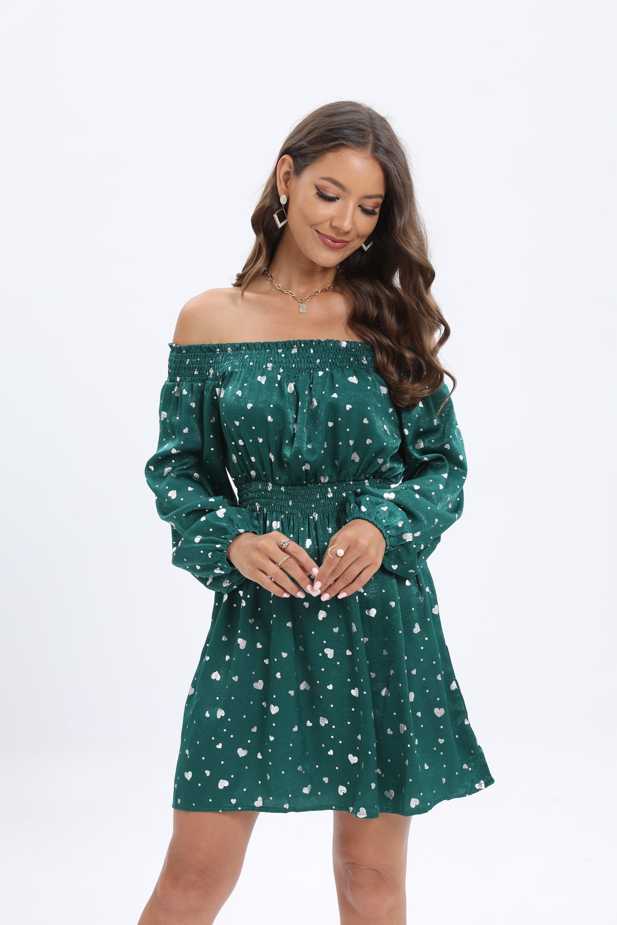 Women's Spring And Summer New Elegant Collar Velvet Printed Dress A- Line Dress