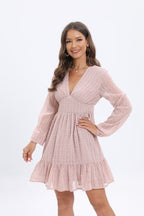Women's Elegant Deep V Long Sleeve A Line Dress
