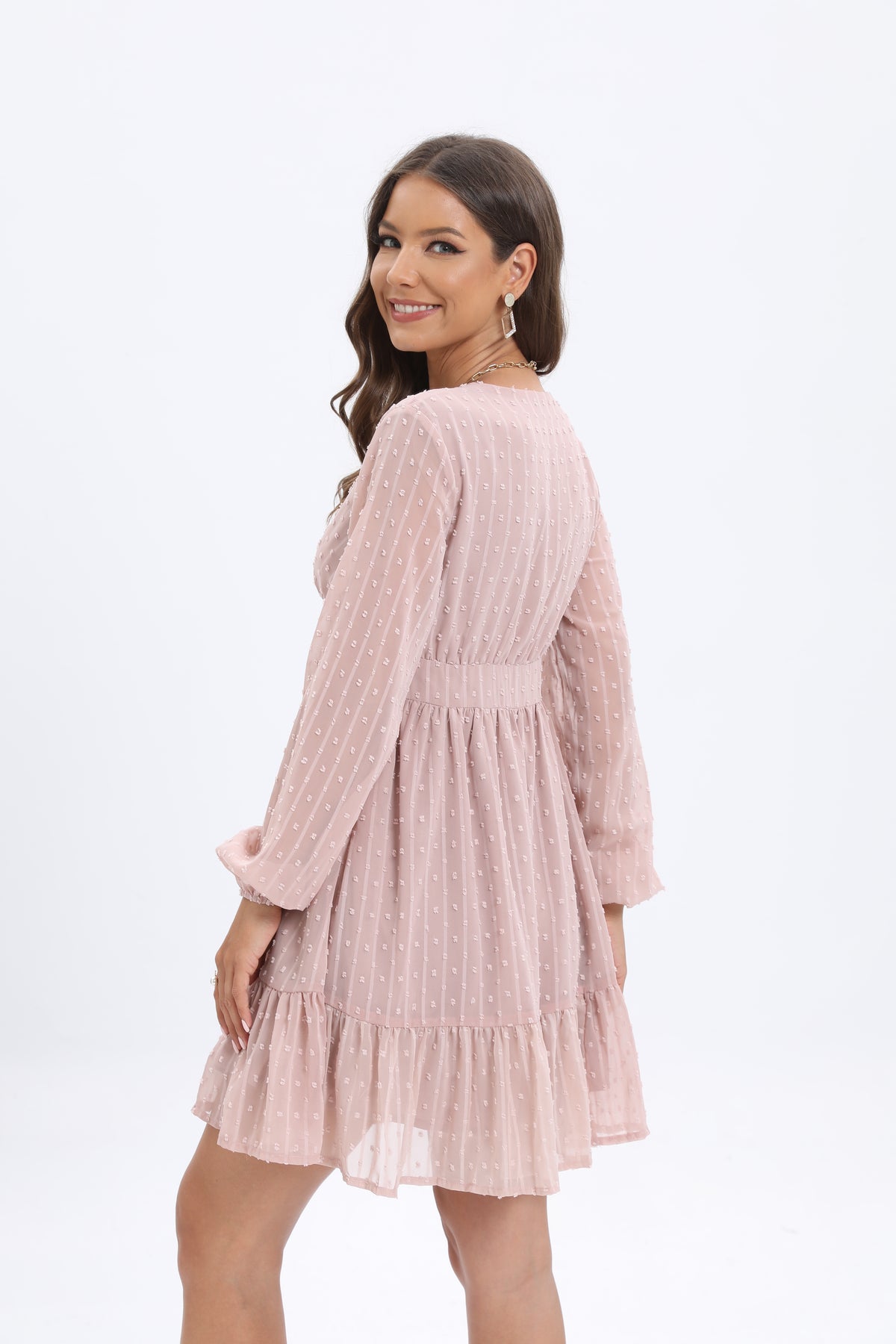Women's Elegant Deep V Long Sleeve A Line Dress