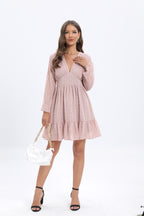 Women's Elegant Deep V Long Sleeve A Line Dress