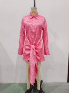 Autumn Women Clothing Surface Jacquard Waist Lace up Office Shirt
