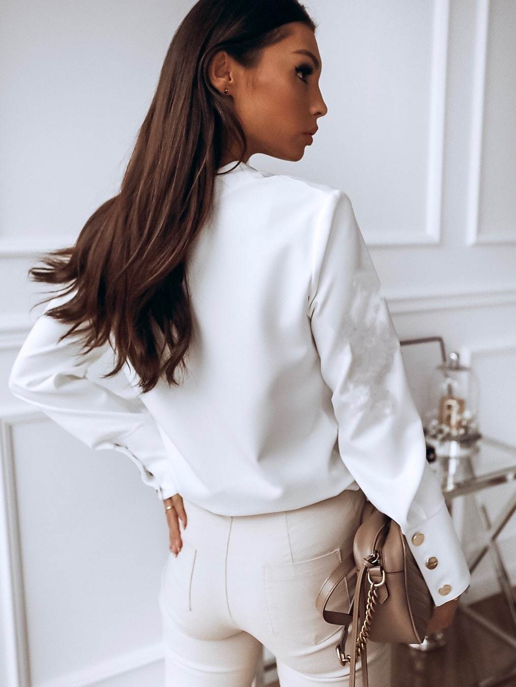 Women's Spring Women Clothing Shirt Button Solid Color Office Round Neck Shirt