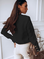 Women's Spring Women Clothing Shirt Button Solid Color Office Round Neck Shirt
