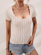 Women's Ribbed Knit Sweater – Short-Sleeve Crew Neck