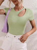 Women’s White Cutout Knit Crew Neck Top