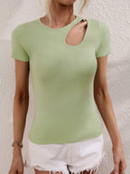 Women’s White Cutout Knit Crew Neck Top