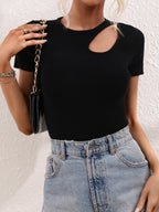 Women’s White Cutout Knit Crew Neck Top