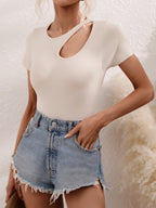 Women’s White Cutout Knit Crew Neck Top