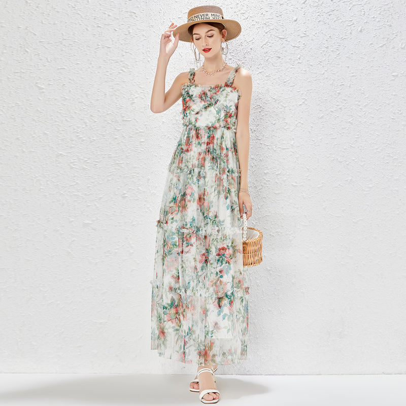 Women's Lace Ruffle A-Line Maxi Dress