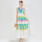 Women's V-Neck Floral Lace Sleeveless Maxi Dress