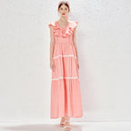 Women's Ruffle-Trim Plaid V-Neck Maxi Dress