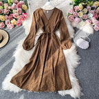Floral V-Neck Long-Sleeve Midi Dress