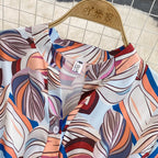 Women's New V Neck Bubble Long Sleeve Waist Closing Print A Dress