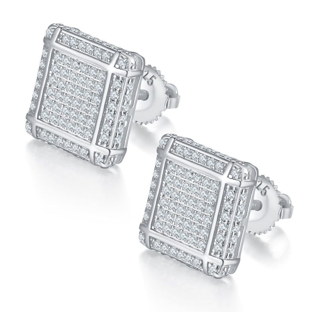 S925 silver moissanite 3D square stud earrings