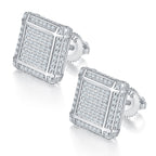 S925 silver moissanite 3D square stud earrings