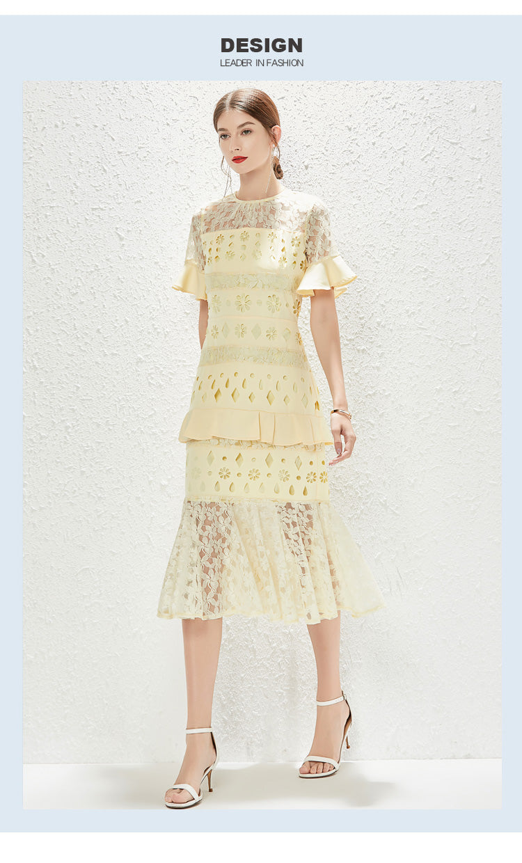 Women's Lace Ruffled A-Line Maxi Dress