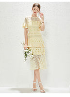 Women's Lace Ruffled A-Line Maxi Dress