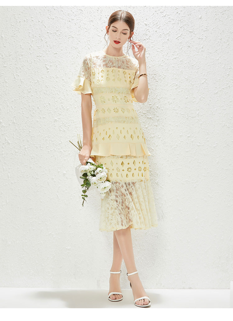 Women's Lace Ruffled A-Line Maxi Dress