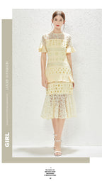 Women's Lace Ruffled A-Line Maxi Dress