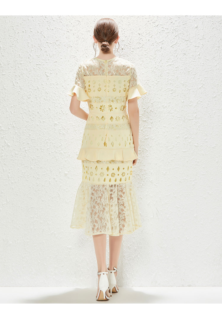 Women's Lace Ruffled A-Line Maxi Dress
