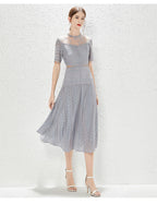 Women's Lace Mock Neck A-Line Midi Dress