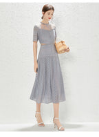 Women's Lace Mock Neck A-Line Midi Dress