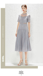 Women's Lace Mock Neck A-Line Midi Dress