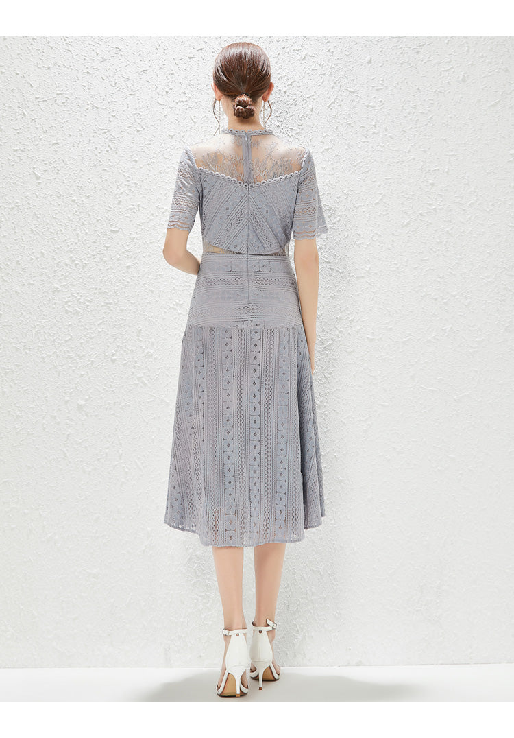 Women's Lace Mock Neck A-Line Midi Dress