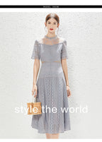 Women's Lace Mock Neck A-Line Midi Dress