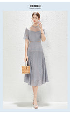 Women's Lace Mock Neck A-Line Midi Dress