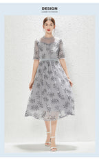 New Grey Gauze Sequin Fashion Lady Elegant Dress