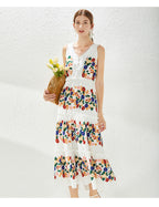 Women's V-Neck Ruffle Floral Midi Dress