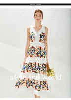 Women's V-Neck Ruffle Floral Midi Dress