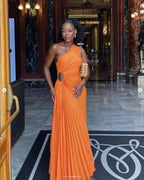 One-Shoulder Cutout Pleated Dress