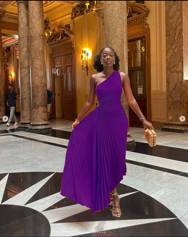 One-Shoulder Cutout Pleated Dress